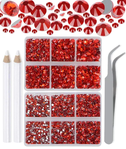Vista 34 de LPBeads 6000 unidades de diamantes de imitación negros no termofijos, 6 tamaños, cristal redondo, con parte trasera plana, pinzas y bolígrafo