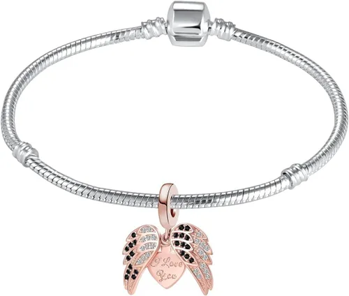 Vista 3 de Key to My Heart - Ala de ángel infinito con cristal transparente y oro rosa para pulsera europea