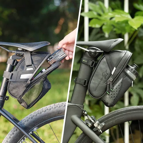 Vista 5 de ROCKBROS Bolsas de Sillín de Bicicleta con Bolsillo para Botella de Agua Bolsas Impermeables para Sillín de Bicicleta Paquete Bajo Asiento Bolsa