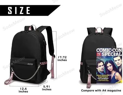Vista 4 de SodaMeow Mochila Demon Anime Bag Kimetsu no Yaiba Nezuko Casual Mochila Slayer con puerto de carga USB, llavero gratis, B-muichiro, Casual