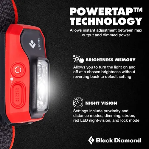 Vista 2 de BLACK DIAMOND Linterna frontal Storm 450, alimentada por AAA, regulable BD Octano