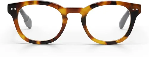 Vista 21 de eyebobs - Waylaid Gafas de lectura tradicionales y azules de primera calidad Marco redondo para caras promedio Ámbar se desvanece frente