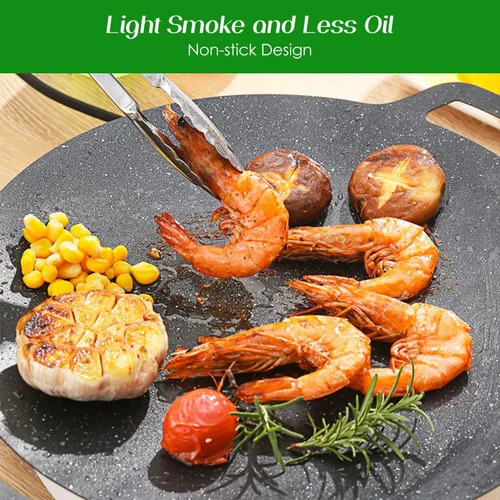 Vista 5 de Sartén coreana, placa coreana para barbacoa, parrilla circular antiadherente para estufa de exterior del hogar, sartén con revestimiento