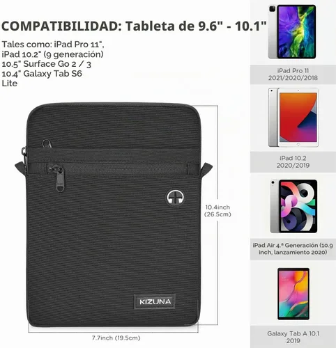 Vista 6 de KIZUNA Funda para tablet de 10 pulgadas, resistente al agua para iPad Pro/Surface Go 3/10.5" Galaxy Tab A, color negro