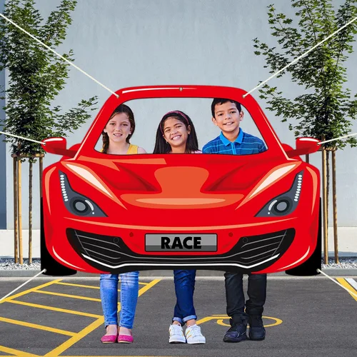 Vista 6 de Decoración de fiesta de cumpleaños de coche de carreras, accesorios para cabina de fotos con temática de automóvil, pancarta de fotografía con fondo