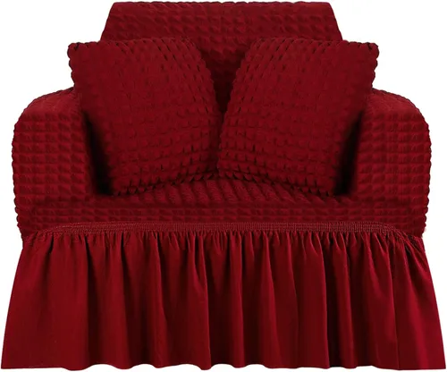 Vista 8 de SmoothNovelty Juego de 1 funda para sofá y 2 fundas para sofá con falda, duradero, lavable, de alta elasticidad, protector de muebles