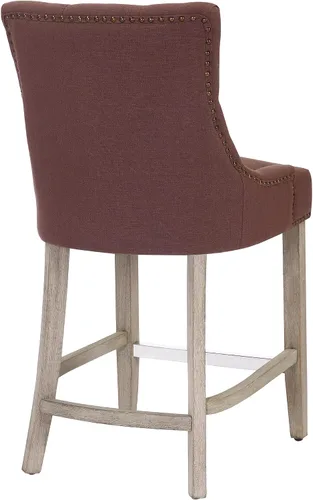 Vista 6 de WestinTrends Hayes Hayes - Taburete de bar tapizado de madera de 24 pulgadas con respaldo copetudo (juego de 3), color marrón