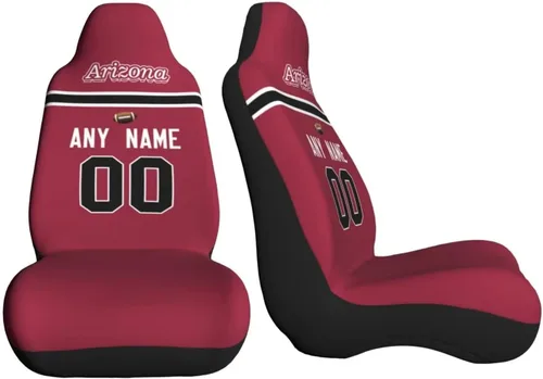 Vista 3 de Fundas de asiento de coche de fútbol personalizadas, accesorios personalizados para automóvil, regalos de Arizona con nombre y número, funda
