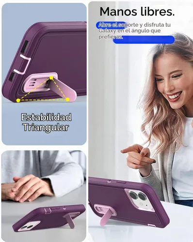 Vista 3 de AICase Funda para iPhone 11 con soporte integrado con protector de pantalla de vidrio + lente de cámara, resistente protección contra caídas, cuerpo