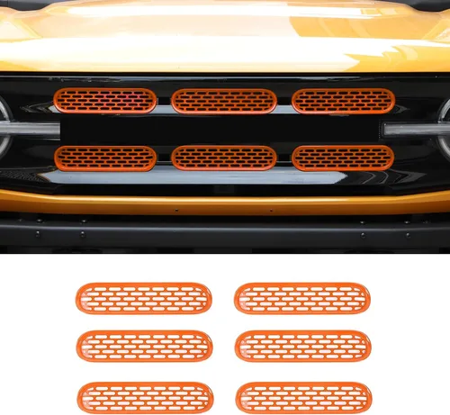 Vista 9 de Kit de 6 piezas de rejilla de malla para parrilla delantera, marco de cubierta, para Ford Bronco 2021-2024 de 2/4 puertas, accesorios exteriores