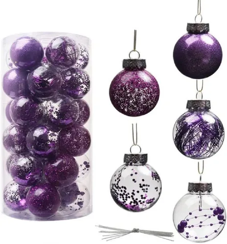 Vista 10 de 30 adornos de bolas de Navidad inastillables de plástico transparente, adornos de bolas de Navidad decorativas, juego de bolas de Navidad