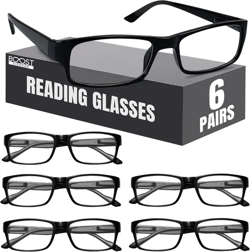 Vista 9 de Boost Eyewear Reading Glasses, Traditional Black Frames, with Spring Loaded Hinges