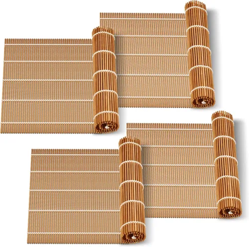 Vista 7 de MIUQILAIY Alfombrilla de bambú para sushi de 9.5"x9.5", rodillo para kimbap (2 PIEZAS)