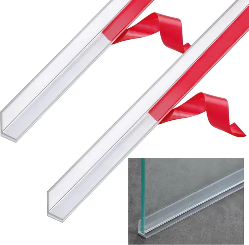 Vista 7 de Newtay 2 piezas de tira de sello larga de vinilo transparente tipo L con barrera de umbral de agua pre-aplicada adhesiva para puerta de vidrio