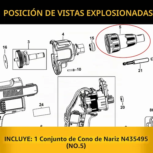 Vista 4 de N435495 Conjunto de cono de nariz para Dewalt Brushless Drywall Screwgun Nose Piece DCF620 DCF621 DCF620B DCF620D2 DCF620M2