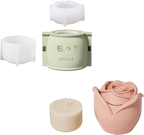 Vista 8 de BOOWAN NICOLE Vasos de vela de rosas con tapa, moldes de silicona y moldes de silicona de recarga de velas, molde de silicona para cemento