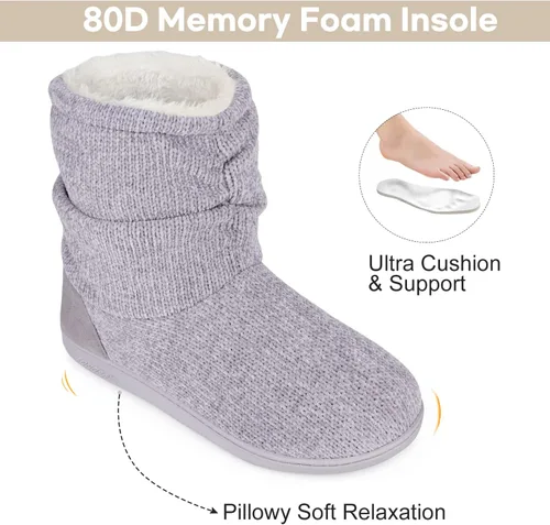 Vista 3 de Botas para estar por casa LongBay para mujer, de tejido de felpilla, bonitas botas de casa con espuma viscoelástica y forro polar
