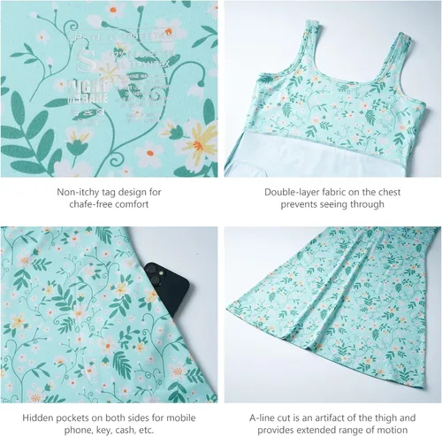 Vista 6 de Vestido sin mangas UPF 50+ para mujer, acampanado, con bolsillos, transpirable, de secado rápido, protección solar para senderismo, camping, playa