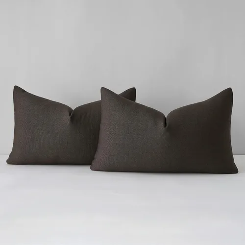 Vista 32 de Mixhug Juego de 2 fundas de almohada decorativas de lino para sofá y cama, cojín lumbar, color marrón claro, 12 x 20 pulgadas