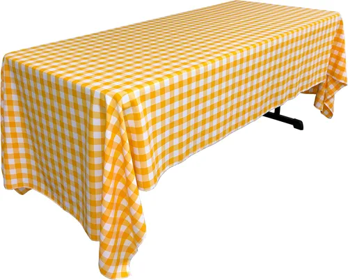 Vista 24 de LA Linen Mantel rectangular de poliéster Gingham a cuadros 60 por 84 pulgadas, blanco y verde oscuro
