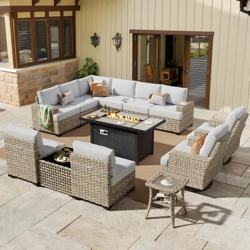 Vista 76 de HOOOWOOO Juego de Muebles Seccionales para Patio al Aire Libre, 6 Piezas Juegos de Conversación de Mimbre Sofá en Forma de L, Sofá Extra Profundo