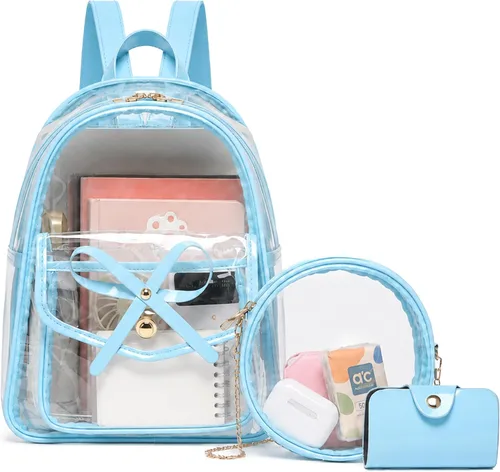 Vista 18 de I IHAYNER Mochila de cuero de moda de 3 piezas con lazo para niñas, mochila, bolso para mujer, mochila para damas, bolsa de hombro Beige