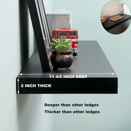 Vista 3 de Estantes flotantes de 36 pulgadas de largo, juego de 2 estantes de pared, estante colgante de 12 pulgadas de profundidad con soportes invisibles
