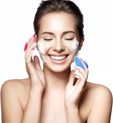 Vista 4 de Limpiador facial, limpiador facial de silicona, cepillo de limpieza facial de silicona suave, exfoliante facial, espinillas, acné, poros, cepillo
