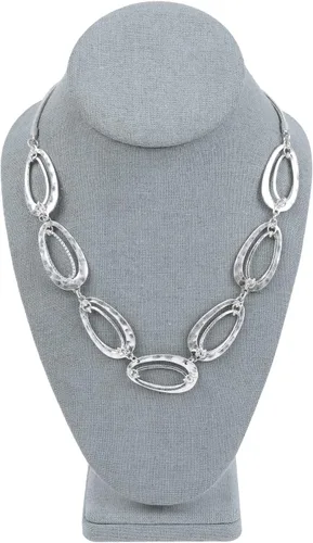Vista 3 de MOOCA Busto de exhibición de collar de madera cubierta de lino, elegante maniquí de cadena de joyería para collares, 6 38 pulgadas de ancho x 4 18