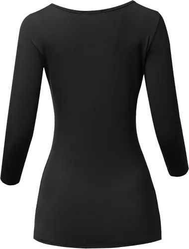 Vista 3 de SSOULM Camiseta básica casual de manga 34 para mujer, elástica, ajustada, con talla grande