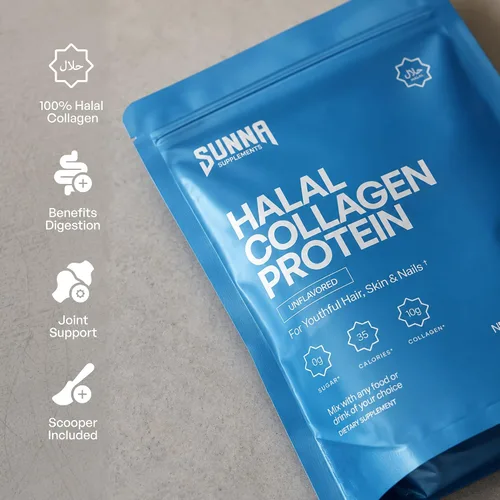 Vista 4 de SUNNA SUPPLEMENTS Polvo de colágeno halal alimentado con pasto, péptidos bovinos hidrolizados tipo I y III para soporte de articulaciones, piel