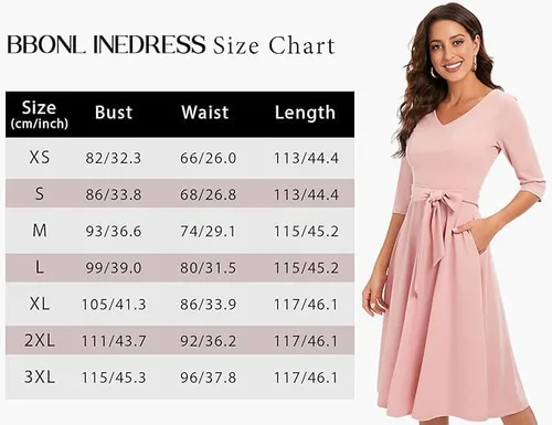 Vista 4 de Bbonlinedress Vestido de té vintage casual para mujer, vestido de cóctel, graduación, vestido de iglesia, cuello en V, mangas 34