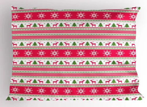 Vista 28 de Ambesonne Juego de 2 fundas de almohada navideñas, diseño de estrellas de Navidad y copos de nieve, letras retro, ropa de cama de microfibra