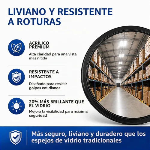 Vista 8 de Espejo convexo acrílico para interiores de 12 pulgadas con parte trasera de plástico, espejo redondo de seguridad para interiores para el punto