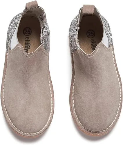 Vista 3 de Childrenchic - Botines Chelsea de gamuza con tacones brillantes, zapatos casuales de invierno para niñas, para la escuela, bodas y fiestas