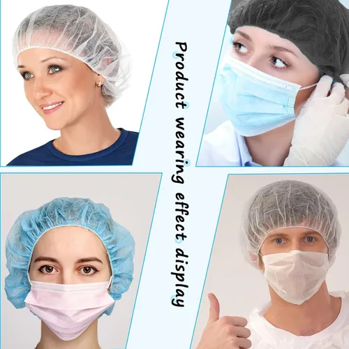 Vista 4 de Gorras desechables Bouffant, 100 unidades, 21 pulgadas, red de pelo elástico para servicio de alimentos, cubierta de cabeza para dormir (negro)