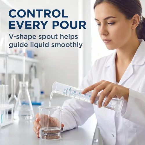 Vista 3 de Cilindro graduado de plástico de 1 pieza, 3.4 fl oz, transparente, conjunto de cilindros de medición, cilindros de laboratorio de ciencia, labware