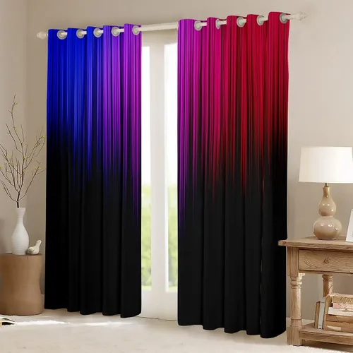 Vista 2 de Feelyou Cortinas abstractas degradadas para niños, adolescentes, azul, rojo y negro, cortinas de ventana para dormitorio, sala de estar, decoración
