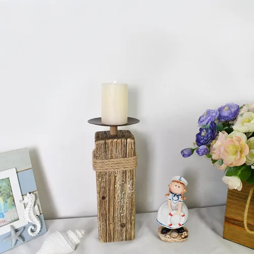 Vista 4 de Portavelas de madera para velas de pilar – Portavelas rústico de Navidad para chimenea, mesa, mesa de boda, mantel de mesa de Navidad de madera