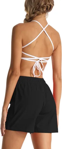 Vista 3 de Rocorose - Shorts de playa para mujer, secado rápido, con cordón, para deportes de verano, con bolsillo, para natación