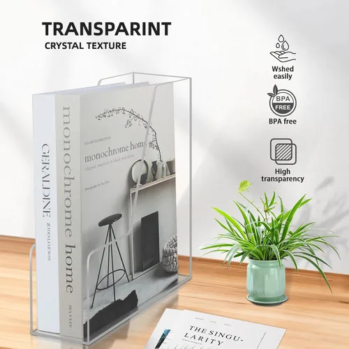 Vista 3 de Revistero de acrílico transparente, soporte vertical para archivos, organizador de escritorio, soporte de almacenamiento para oficina, paquete de 2