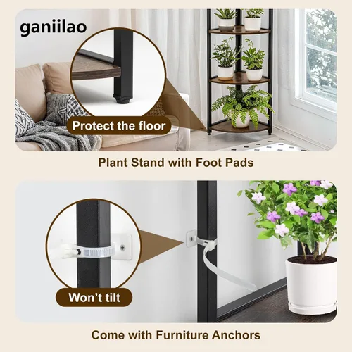 Vista 3 de Soporte de esquina para plantas con estante de luz de crecimiento, soporte para plantas de 59 pulgadas de alto, soporte para flores de 59 pulgadas