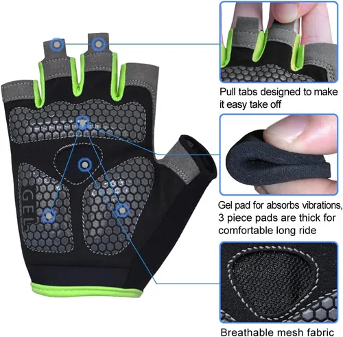 Vista 2 de HuwaiH Guantes de ciclismo para hombresmujeres, antideslizantes, amortiguadores, guantes de ciclismo con almohadilla de gel de medio dedo, guantes