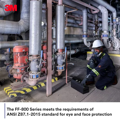 Vista 7 de 3M Secure Click Respirador reutilizable de cara completa con lente grande, diafragma de habla y comprobación de sellado de botón, FF-801