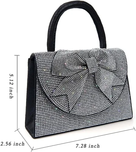Vista 4 de Trisapu Bolso de noche para mujer, con lazo brillante, bolso de mano para boda, fiesta, monederos con diamantes de imitación con purpurina