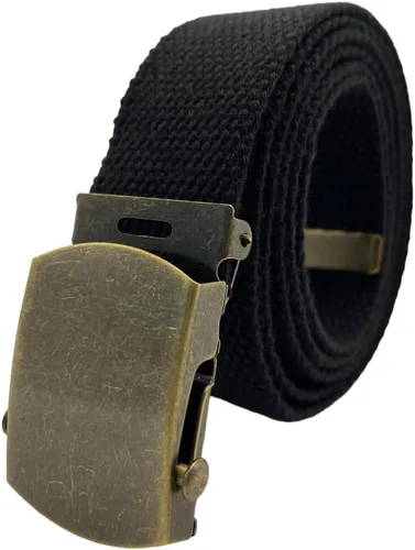 Vista 8 de Cinturón de lona para cinturón, cinturón militar, cinturón de golf, cinturón de uniforme con hebilla de latón antiguo y punta de 50 pulgadas