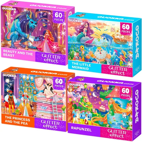 Vista 10 de QUOKKA Rompecabezas para niños de 4 a 6 años – Pack de 4 rompecabezas de 60 piezas para niños – Juego de rompecabezas de cuentos de hadas