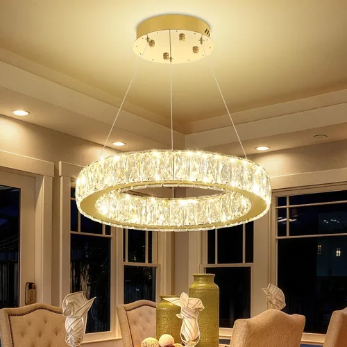 Vista 13 de Araña de Cristal LED Moderna Regulable de 8" Anillo Dorado Luminarias Colgantes para Isla de Cocina Comedor Sala de Estar
