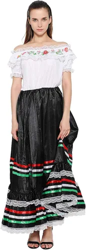 Vista 6 de FantastCostumes Vestido tradicional mexicano para mujer, vestido de encaje con flores de Senorita, disfraz de fiesta, vestido español