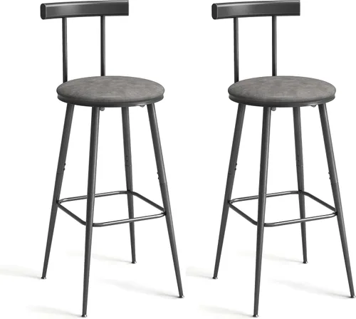 Vista 8 de Taburetes de bar, juego de 2 taburetes de cocina altos, sillas de bar con respaldo y reposapiés, taburetes industriales con asiento suave de PU